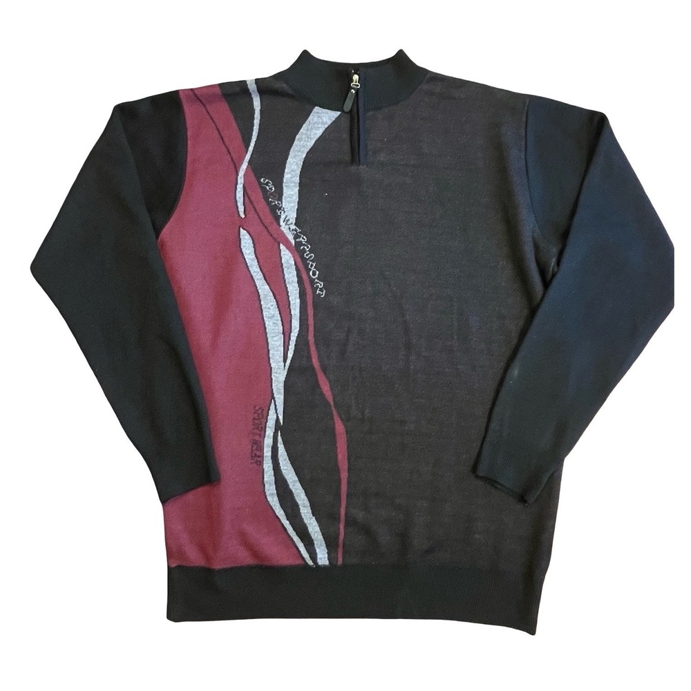 Red Rhino Mens XL Quarter Zip Sweater Abstract Graphic Black Red  Neck Pullover